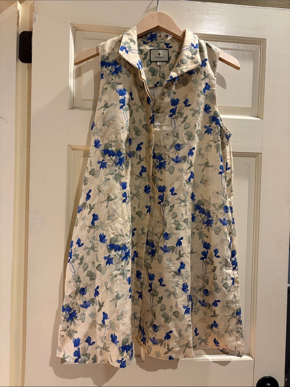 Tuckernuck Cream Dress with Blue Floral Print